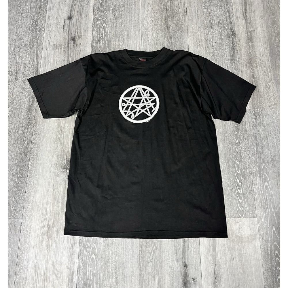 Fashion Victim Vtg H.P. Lovecraft Necronomic Sigil Black T-shirt Sz XL *Dry Rot*